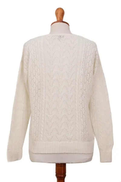 Alternate image for Cable Knit Baby Alpaca Blend Pullover in Ivory from Peru Warm Charm