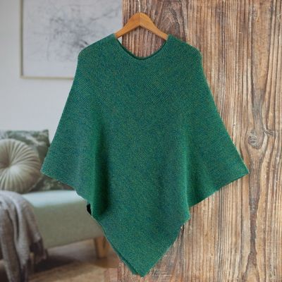 Alternate image for Green 100 Alpaca Poncho Crafted in Peru Embracing Forest
