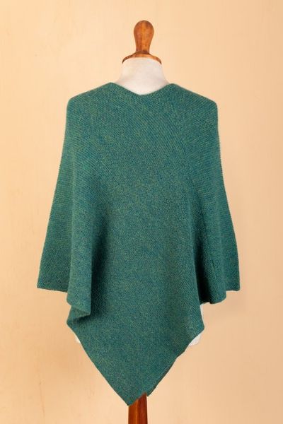 Alternate image for Green 100 Alpaca Poncho Crafted in Peru Embracing Forest