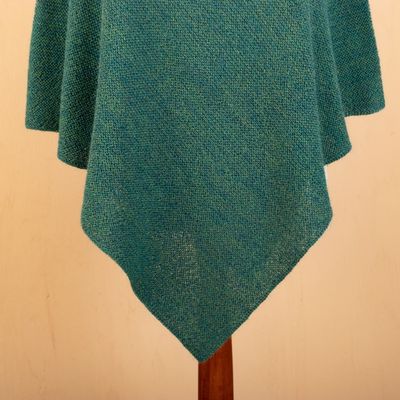 Alternate image for Green 100 Alpaca Poncho Crafted in Peru Embracing Forest