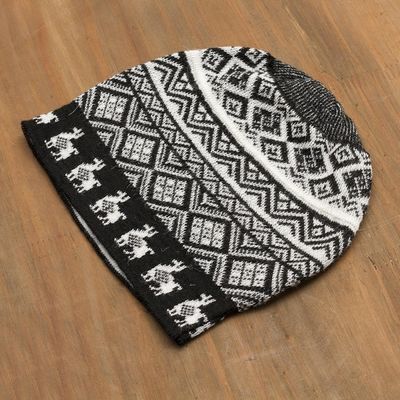 Alternate image for Black and White Diamond Motif Alpaca Blend Knit Hat Alpaca Parade in Black
