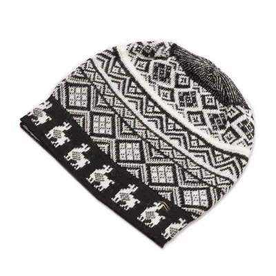 Alternate image for Black and White Diamond Motif Alpaca Blend Knit Hat Alpaca Parade in Black