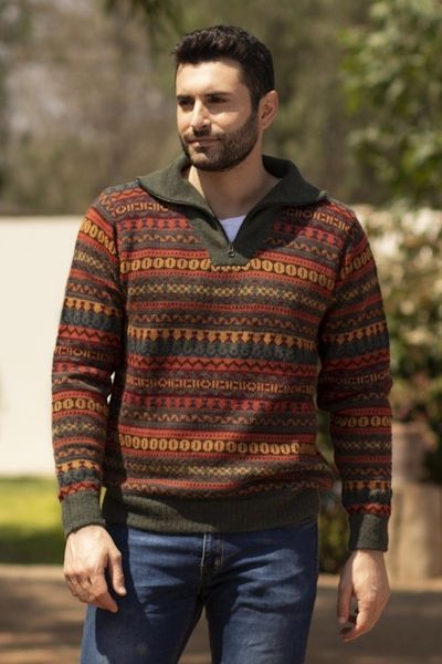 Main image for Mens Fair Trade Alpaca Art Knit Pullover Sweater Mountain Sunset