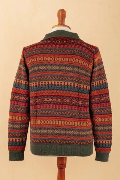 Alternate image for Mens Fair Trade Alpaca Art Knit Pullover Sweater Mountain Sunset