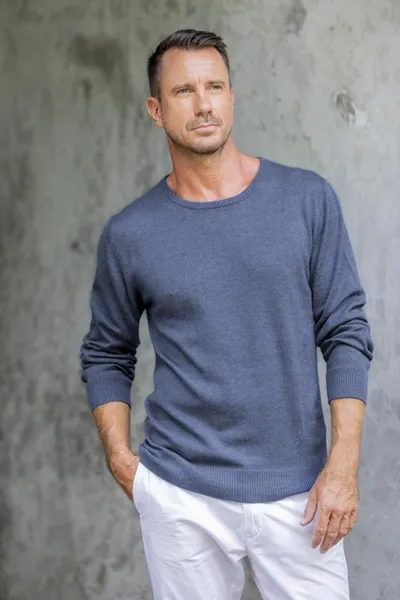 Main image for Mens Crew Neck Cotton Blend Pullover in Indigo from Peru Casual Comfort in Indigo