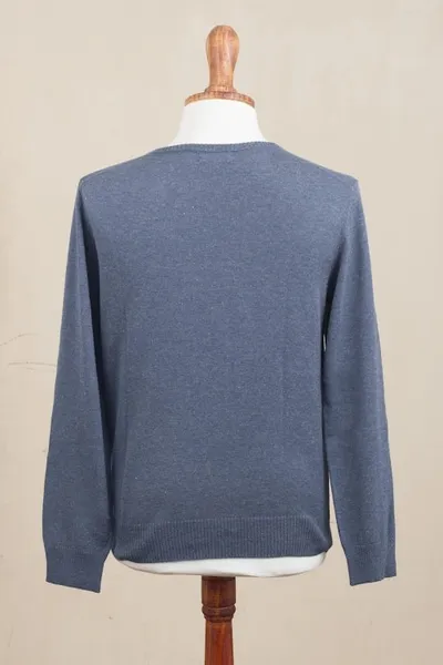 Alternate image for Mens Crew Neck Cotton Blend Pullover in Indigo from Peru Casual Comfort in Indigo