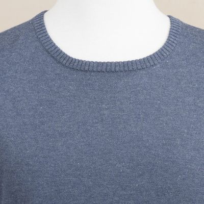 Alternate image for Mens Crew Neck Cotton Blend Pullover in Indigo from Peru Casual Comfort in Indigo