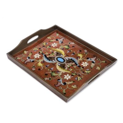 Alternate image for Handmade Reverse Painted Glass Wood Glass Folding Table Scarlet Delight