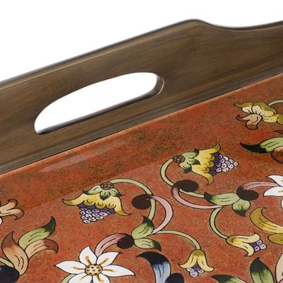 Alternate image for Handmade Reverse Painted Glass Wood Glass Folding Table Scarlet Delight