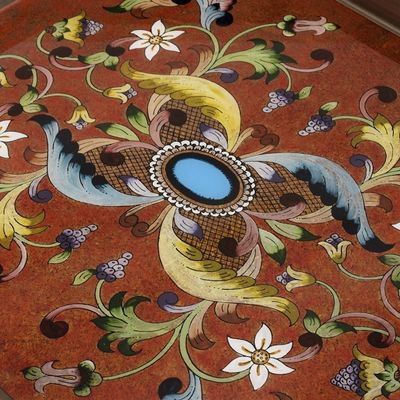 Alternate image for Handmade Reverse Painted Glass Wood Glass Folding Table Scarlet Delight