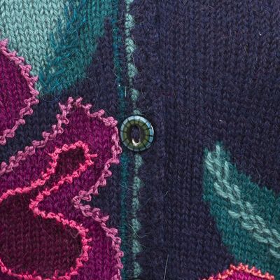 Alternate image for Floral Intarsia Knit Cardigan Sweater in 100 Alpaca Cusco Flowers in Blue