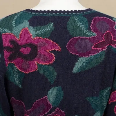 Alternate image for Floral Intarsia Knit Cardigan Sweater in 100 Alpaca Cusco Flowers in Blue