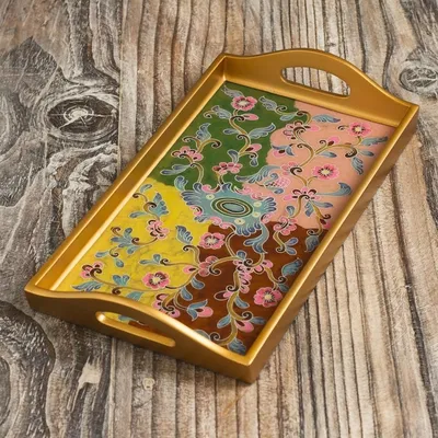 Alternate image for Reverse-Painted Glass Floral Tray Miraflores Flora