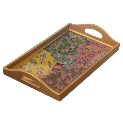 Alternate image for Reverse-Painted Glass Floral Tray Miraflores Flora
