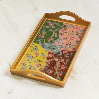 Alternate image for Reverse-Painted Glass Floral Tray Miraflores Flora