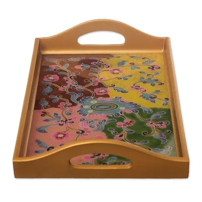 Alternate image for Reverse-Painted Glass Floral Tray Miraflores Flora