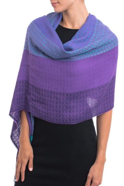 Alternate image for Hand Woven Striped Alpaca Blend Shawl from Peru Serene Radiance