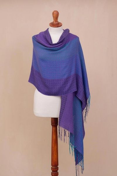 Alternate image for Hand Woven Striped Alpaca Blend Shawl from Peru Serene Radiance