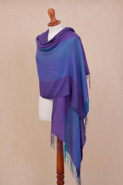 Alternate image for Hand Woven Striped Alpaca Blend Shawl from Peru Serene Radiance