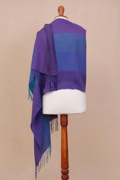 Alternate image for Hand Woven Striped Alpaca Blend Shawl from Peru Serene Radiance