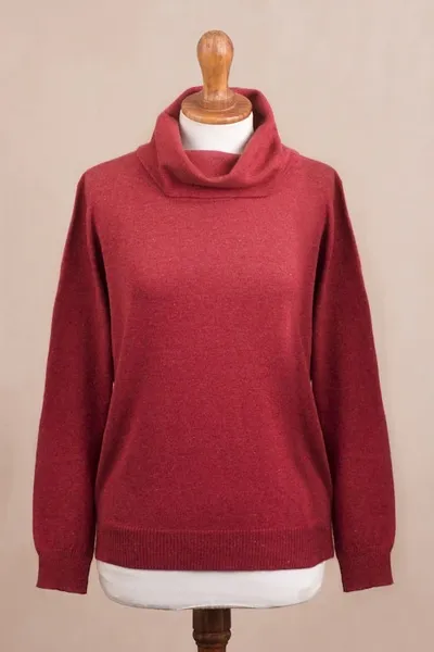 Alternate image for Knit Cotton Blend Pullover in Solid Red from Peru Red Versatility