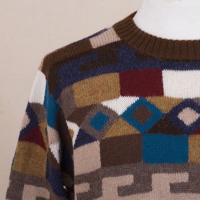 Alternate image for Geometric Intarsia Knit 100 Alpaca Mens Sweater Adventure Geometry