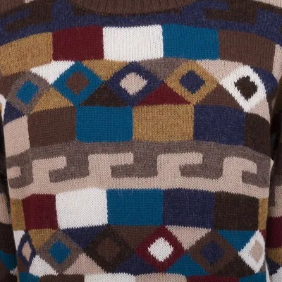 Alternate image for Geometric Intarsia Knit 100 Alpaca Mens Sweater Adventure Geometry
