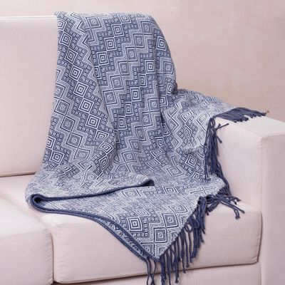 Alternate image for Alpaca Acrylic Blanket Fringe Prussian Blue Eggshell Peru Prussian Blue Destiny