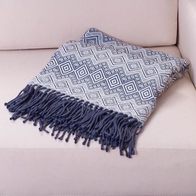 Alternate image for Alpaca Acrylic Blanket Fringe Prussian Blue Eggshell Peru Prussian Blue Destiny