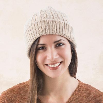 Alternate image for Unique Womens Alpaca Wool Solid Knit Hat Tan Mountain Roads