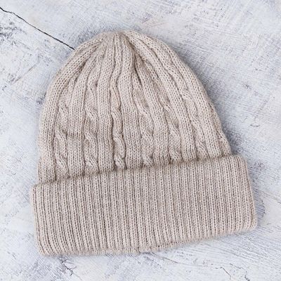 Alternate image for Unique Womens Alpaca Wool Solid Knit Hat Tan Mountain Roads