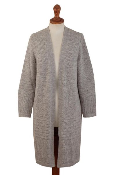 Alternate image for Long Alpaca Blend Cardigan Grey Textures