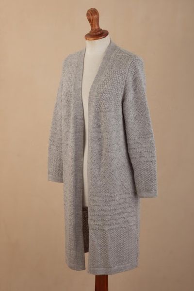 Alternate image for Long Alpaca Blend Cardigan Grey Textures