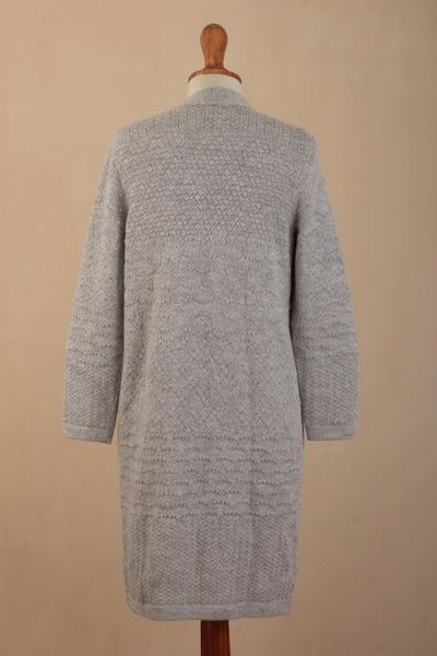 Alternate image for Long Alpaca Blend Cardigan Grey Textures
