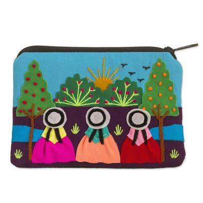 Alternate image for Applique Coin Purse Handmade in Peru A Walk in the Fields