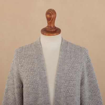 Alternate image for Long Alpaca Blend Cardigan Grey Textures