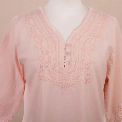 Alternate image for Pale Melon Orange Embroidered Cotton Tunic Top from Peru Sunset in Lima