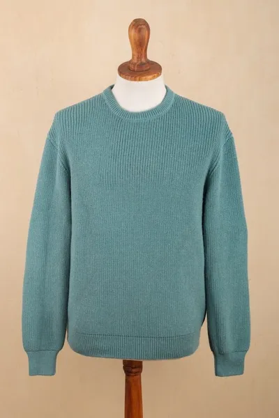 Alternate image for Recycled Fiber Baby Alpaca Mens Pullover in Light Azure Robins Egg