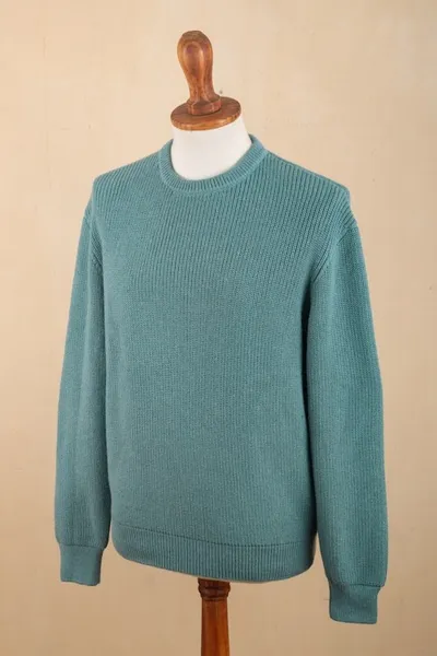 Alternate image for Recycled Fiber Baby Alpaca Mens Pullover in Light Azure Robins Egg