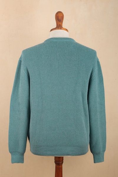Alternate image for Recycled Fiber Baby Alpaca Mens Pullover in Light Azure Robins Egg
