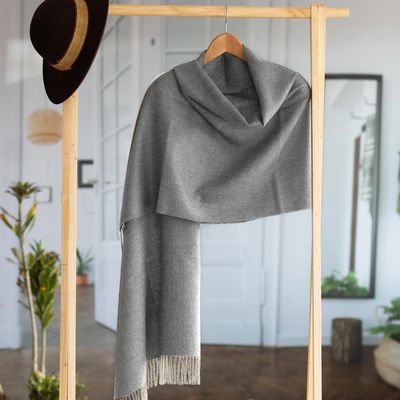 Alternate image for 100 Baby Alpaca Shawl in Solid Smoke from Peru Simple Beauty in Smoke