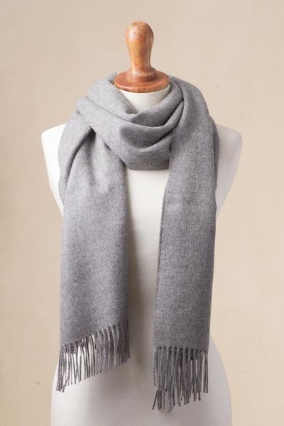 Alternate image for 100 Baby Alpaca Shawl in Solid Smoke from Peru Simple Beauty in Smoke