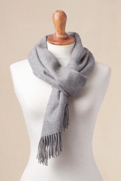 Alternate image for 100 Baby Alpaca Shawl in Solid Smoke from Peru Simple Beauty in Smoke