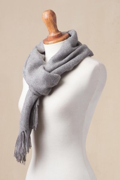 Alternate image for 100 Baby Alpaca Shawl in Solid Smoke from Peru Simple Beauty in Smoke