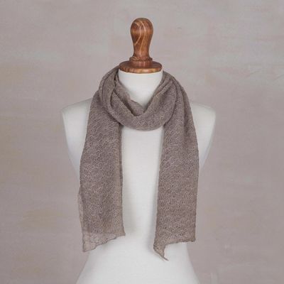 Alternate image for Textured 100 Baby Alpaca Wrap Scarf in Taupe from Peru Taupe Gossamer