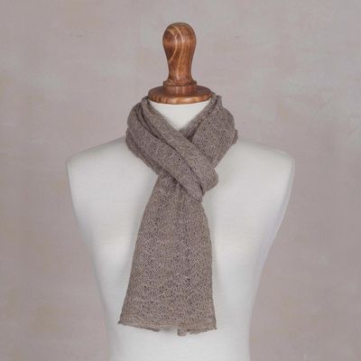 Alternate image for Textured 100 Baby Alpaca Wrap Scarf in Taupe from Peru Taupe Gossamer