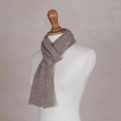 Alternate image for Textured 100 Baby Alpaca Wrap Scarf in Taupe from Peru Taupe Gossamer