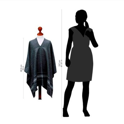 Alternate image for Warm Mens Alpaca Blend Poncho with V-neck from Peru Gray Nazca