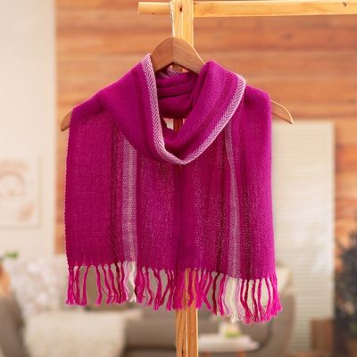Alternate image for Striped Fringed Fuchsia Scarf Hand-Woven from 100 Alpaca Freesia