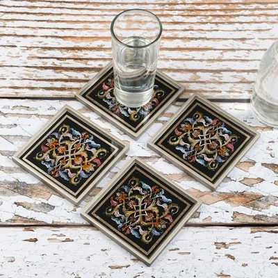 Alternate image for Artisan Hand-Painted Glass Coasters Set of 4 Silver Elegance